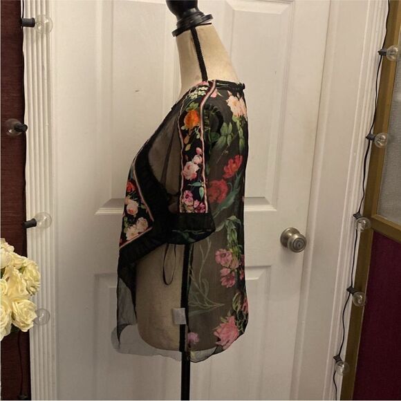 Tadashi Shoji Floral Sheer Black Top, US8 - Picture 6 of 10